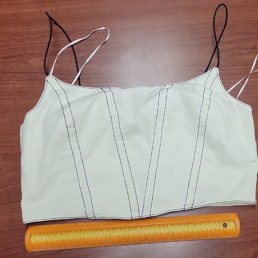Urban Outfitters White Cropped Corset-Style Cami with Black Contrast Stitching